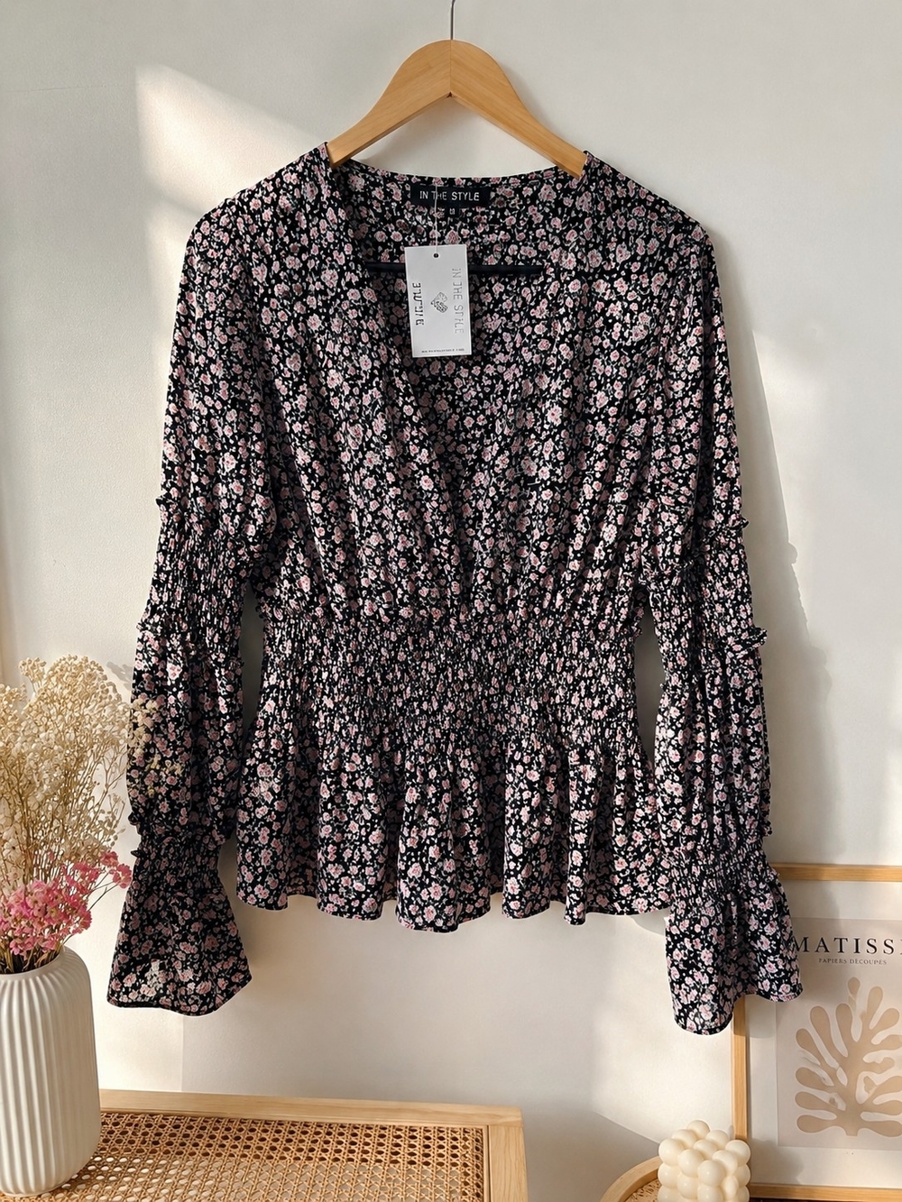 NWT In The Style Floral Peplum Blouse Cottagecore Smocked Boho Babydoll Top 18